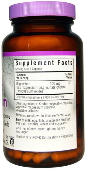 補品，礦物質，鎂螯合物 - Bluebonnet Nutrition, Buffered Chelated Magnesium, 120 Veggie Caps
