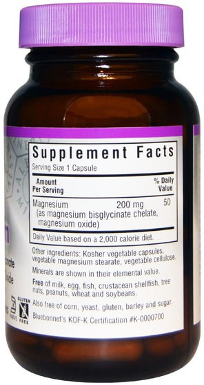 補品，礦物質，鎂螯合物 - Bluebonnet Nutrition, Buffered Chelated Magnesium, 60 Veggie Caps