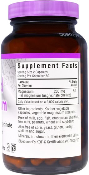 補品，礦物質，鎂螯合物 - Bluebonnet Nutrition, Chelated Magnesium, 120 Veggie Caps