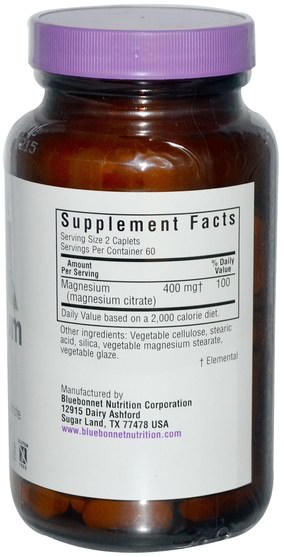 補充劑，礦物質，檸檬酸鎂 - Bluebonnet Nutrition, Magnesium Citrate, 120 Caplets