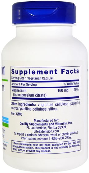 補充劑，礦物質，檸檬酸鎂 - Life Extension, Magnesium (Citrate), 160 mg, 100 Veggie Caps