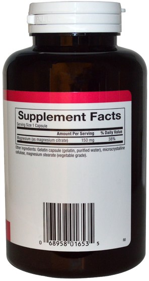 補充劑，礦物質，檸檬酸鎂 - Natural Factors, Magnesium Citrate, 150 mg, 180 Capsules
