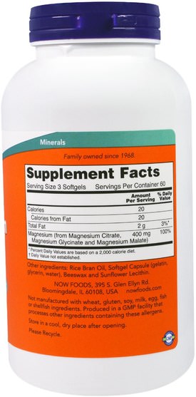 補充劑，礦物質，檸檬酸鎂 - Now Foods, Magnesium Citrate, 180 Softgels