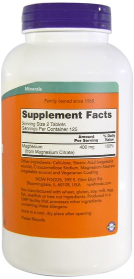 補充劑，礦物質，檸檬酸鎂 - Now Foods, Magnesium Citrate, 200 mg, 250 Tablets