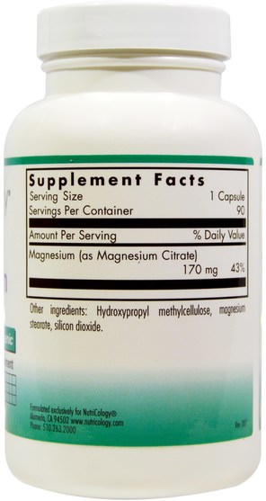 補充劑，礦物質，檸檬酸鎂 - Nutricology, Magnesium Citrate, 90 Veggie Caps