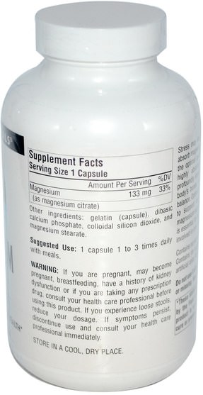 補充劑，礦物質，檸檬酸鎂 - Source Naturals, Magnesium Citrate, 133 mg, 180 Capsules