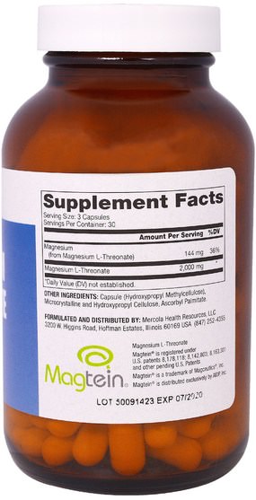 補品，礦物質，鎂 - Dr. Mercola, Magnesium L-Threonate, 90 Capsules