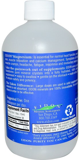 補品，礦物質，鎂，液態鎂 - Eidon Mineral Supplements, Ionic Minerals, Magnesium, 19 oz (563 ml)