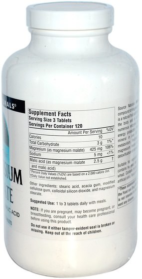 補充劑，礦物質，蘋果酸鎂 - Source Naturals, Magnesium Malate, 1.250 mg, 360 Tablets