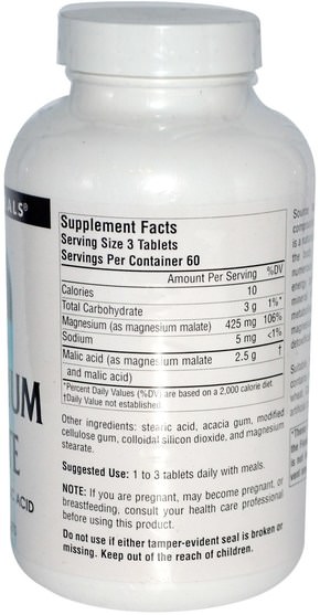 補充劑，礦物質，蘋果酸鎂 - Source Naturals, Magnesium Malate, 180 Tablets