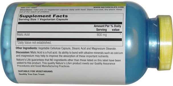 補充劑，礦物質，鎂蘋果酸 - Natures Life, Malic Acid, 800 mg, 250 Veggie Caps