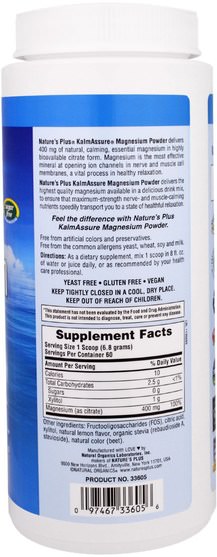 補品，礦物質，鎂 - Natures Plus, Kalmassure Magnesium Powder, Pink Lemonade, 400 mg, 0.90 lb. (408 g)