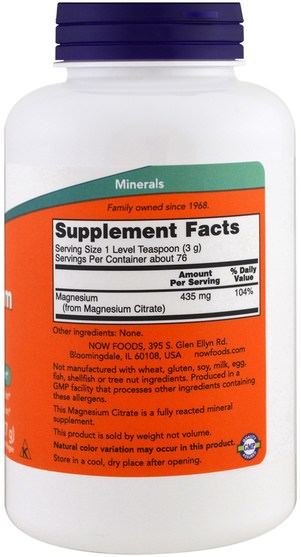 補品，礦物質，鎂 - Now Foods, Magnesium Citrate Pure Powder, 8 oz (227 g)