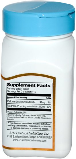 補品，礦物質，氧化鎂 - 21st Century, Magnesium, 250 mg, 110 Tablets