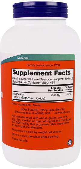 補品，礦物質，氧化鎂 - Now Foods, Magnesium Oxide Pure Powder, 8 oz (227 g)