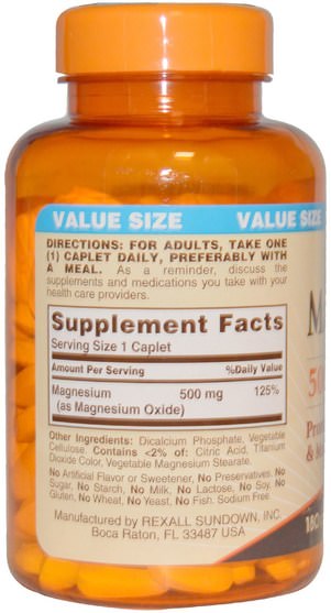 補品，礦物質，氧化鎂 - Sundown Naturals, Magnesium, 500 mg, 180 Caplets