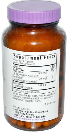 補品，礦物質，鎂鉀，菠蘿蛋白酶 - Bluebonnet Nutrition, Magnesium Potassium Plus Bromelain, 120 Vcaps