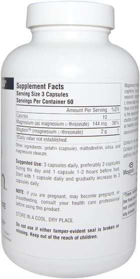 補品，礦物質，鎂 - Source Naturals, Magtein, Magnesium L-Threonate, 667 mg, 180 Capsules