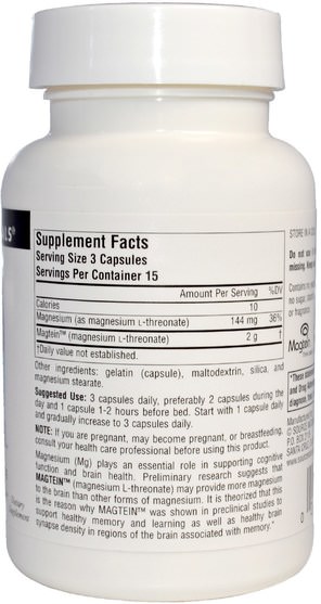 補品，礦物質，鎂 - Source Naturals, Magtein, Magnesium L-Threonate, 667 mg, 45 Capsules