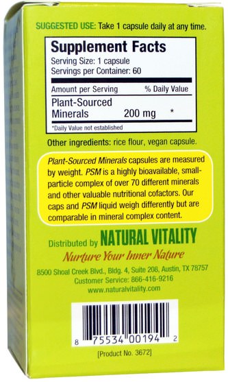 補品，礦物質，多種礦物質 - Natural Vitality, Plant-Sourced Minerals, 60 Capsules