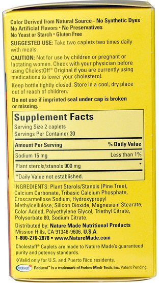補品，礦物質 - Nature Made, CholestOff, Original, 450 mg, 60 Caplets