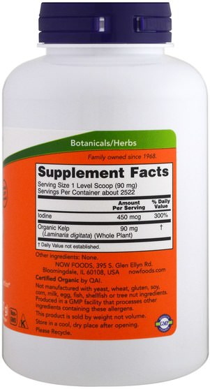補品，礦物質 - Now Foods, Organic Kelp, Pure Powder, 8 oz (227 g)