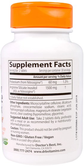 補充劑，礦物質，鉀 - Doctors Best, Fast Acting Arginine Complex with Nitrosigine, 750 mg, 60 Tablets