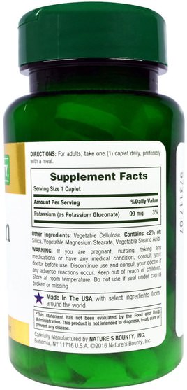 補品，礦物質，葡萄糖酸鉀 - Natures Bounty, Potassium, 99 mg, 100 Caplets