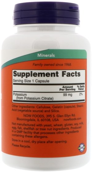 補充劑，礦物質，鉀 - Now Foods, Potassium Citrate, 99 mg, 180 Capsules