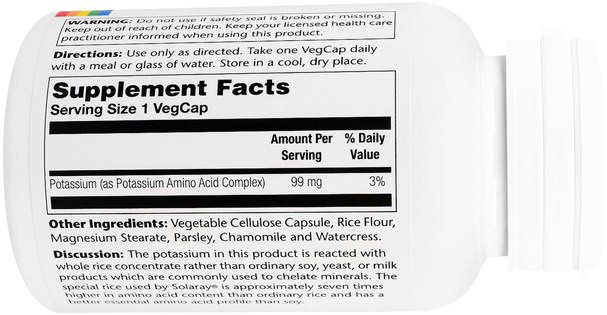 補充劑，礦物質，鉀 - Solaray, Potassium, 99 mg, 200 Veggie Caps