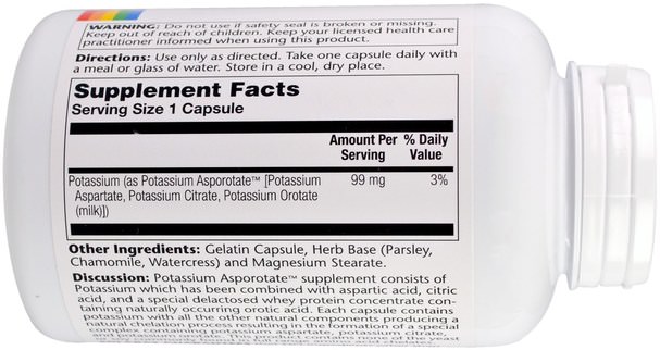 補充劑，礦物質，鉀 - Solaray, Potassium Asporotate, 200 Capsules