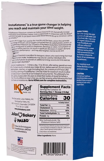 補充劑，礦物質，鉀 - The Julian Bakery, InstaKetones Potassium.91 lbs (414 g)