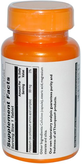 補充劑，礦物質，鉀 - Thompson, Potassium, 99 mg, 90 Tablets