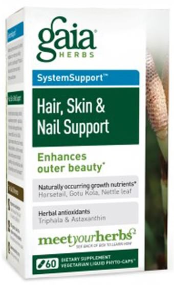 補充劑，礦物質，矽膠（矽），健康，女性，皮膚 - Gaia Herbs, Hair, Skin & Nail Support, 60 Vegetarian Liquid Phyto-Caps