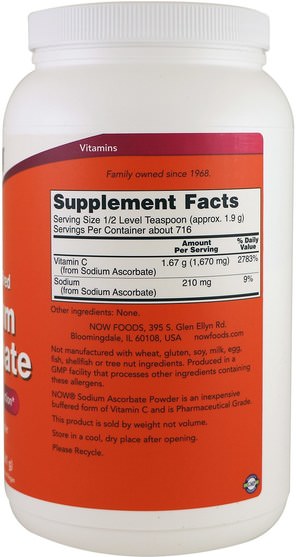 補品，礦物質，鈉 - Now Foods, Sodium Ascorbate Powder, 3 lbs (1361 g)