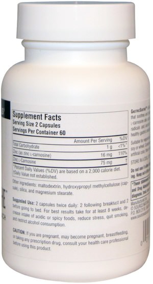 補充劑，礦物質，鋅肌肽（pepzin gi） - Source Naturals, GastricSoothe, 37.5 mg, 120 Capsules