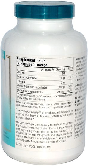 補品，礦物質，鋅含片 - Source Naturals, Wellness, Zinc Lozenges, Peach-Raspberry, 23 mg, 120 Lozenges