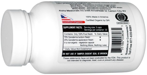 補充劑，蘑菇膠囊，adaptogen - Aloha Medicinals Gano Ultra, Pure Reishi Capsules, 500 mg, 90 Capsules