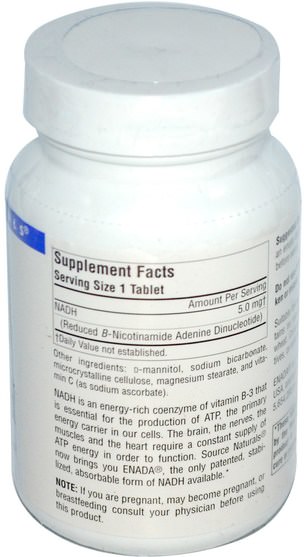 補充劑，nadh - Source Naturals, ENADA NADH, 5.0 mg, 30 Tablets