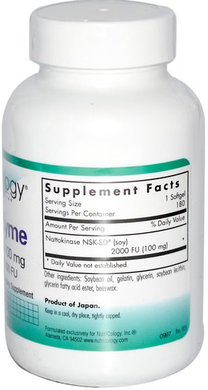 補充劑，納豆激酶，健康，血壓 - Nutricology, NattoZyme, Nattokinase, 100mg, 180 Softgels