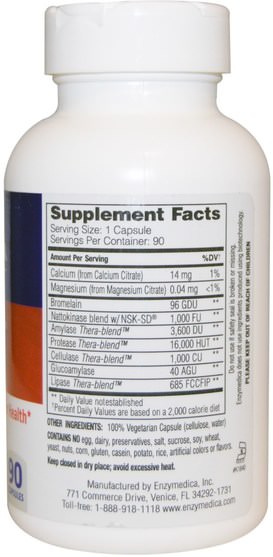 補充劑，納豆激酶，健康 - Enzymedica, Natto-K, Cardiovascular, 90 Capsules