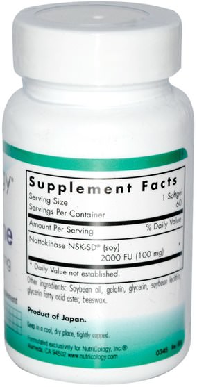 補充劑，納豆激酶 - Nutricology, NattoZyme, Nattokinase, 100 mg, 60 Softgels
