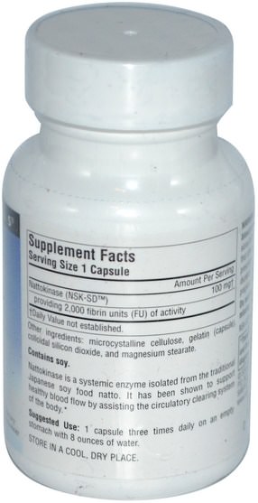 補充劑，納豆激酶 - Source Naturals, NSK-SD, Nattokinase, 100 mg, 30 Capsules