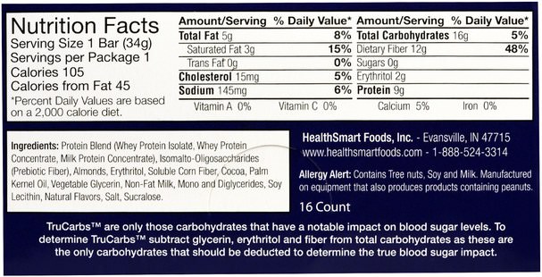 補充劑，營養棒，蛋白棒 - HealthSmart Foods, ChocoRite Protein Bars, Triple Chocolate Fudge, 16 Bars - 1.2 oz (34 g) Each