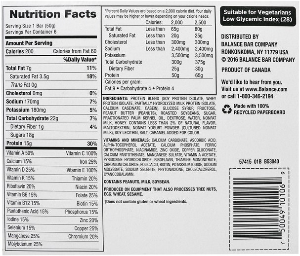 補品，營養棒，小吃，健康零食 - Balance Bar, Nutrition Bar, Yogurt Honey Peanut, 6 Bars, 1.76 oz (50 g) Each