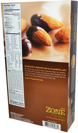 補充劑，營養棒 - ZonePerfect, Dark, All-Natural Nutrition Bars, Dark Chocolate Almond, 12 Bars, 1.58 oz (45 g) Each