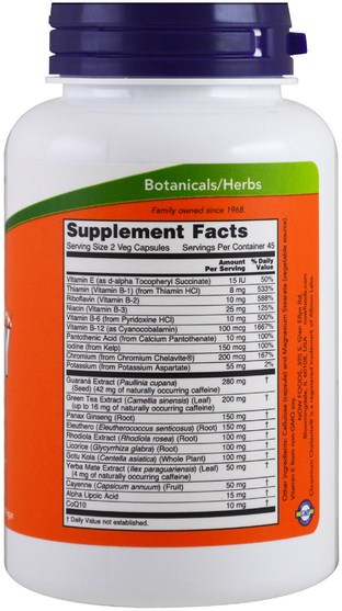 補充劑，二十八烷醇，瓜拉那 - Now Foods, Energy, 90 Veggie Caps