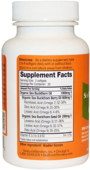 補充劑，omega-7，adaptogen - SeaBuckWonders, Omega-7 Complete, Sea Buckthorn Oil Blend, 500 mg, 60 Softgels
