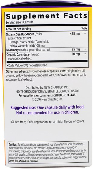 補充劑，omega-7 - New Chapter, Supercritical Omega-7, 60 Veggie Caps