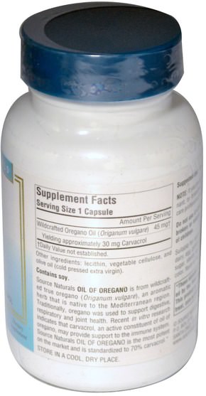 補充劑，牛至油，感冒和病毒，保健配方產品 - Source Naturals, Wellness, Oil of Oregano, 60 Capsules